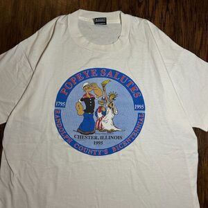 Vintage 1995 Popeye Salutes Single Stitch Graphic T-Shirt White Size XL Adult
